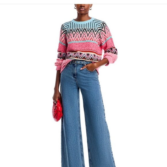 Aldo Martins Shira Sweater Pink and Blue Patterned Sweater size M - Picture 2 of 3